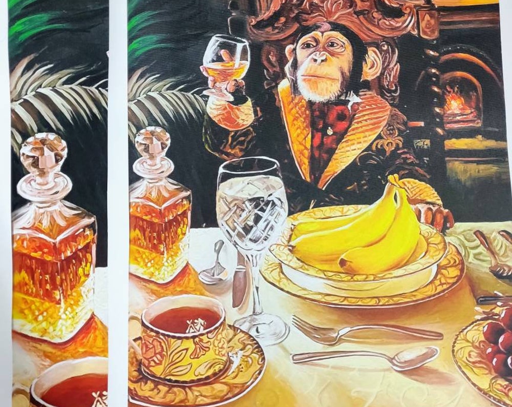 Print Monkey Drinking Wine/Whiskey