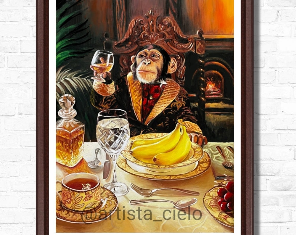 Print Monkey Drinking Wine/Whiskey