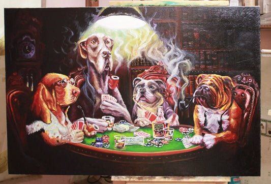 Dogs Playing Poker / Original Oil Painting